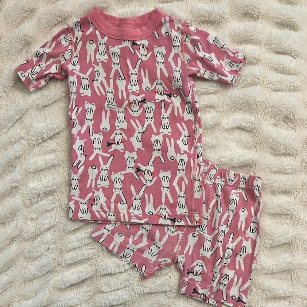 Hanna Andersson Short Sleeve Pink Bunny Kids Pajama Set